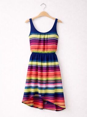 Sangria Rainbow Striped High Low Dress Size 6 Colorful Summer Sundress